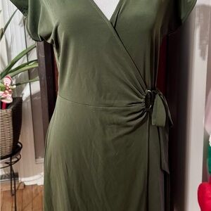 Michael Kors Olive Green Wrap Midi Dress